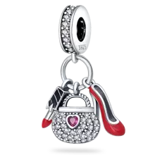 925 纯银女士香水口红吊坠，配粉色爱心吊坠，适合 DIY 女士手链吊坠首饰制作女士生日礼物 - 杏色 - 查看 1