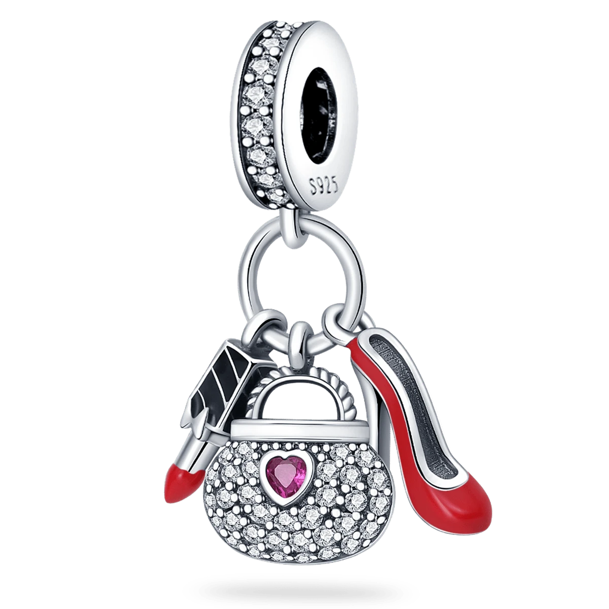 925 纯银女士香水口红吊坠，配粉色爱心吊坠，适合 DIY 女士手链吊坠首饰制作女士生日礼物 - 杏色 - 查看 1