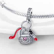 925 纯银女士香水口红吊坠，配粉色爱心吊坠，适合 DIY 女士手链吊坠首饰制作女士生日礼物 - 杏色 - 查看 2