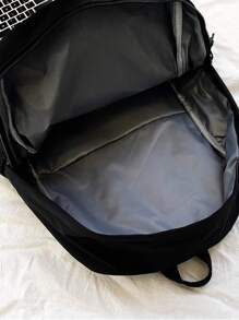 白色雏菊图案多口袋学生背包，大容量书包，撞色时尚实用书包，非常适合返校派对、外出、聚会、约会等场合，适合青少年女生、大学生，时尚百搭，适合中小学生、大学生、研究生、初中生、高中生、大学生、大一、大二、大三、大四学生，也适合返校、上学、旅行、户外活动等！可收纳日常学习用品 - 黑色 - 查看 5