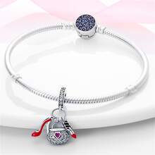 925 纯银女士香水口红吊坠，配粉色爱心吊坠，适合 DIY 女士手链吊坠首饰制作女士生日礼物 - 杏色 - 查看 5