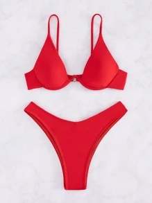 Women's Underwire Bikini Two-Piece Swimwear Summer - Red - View 1