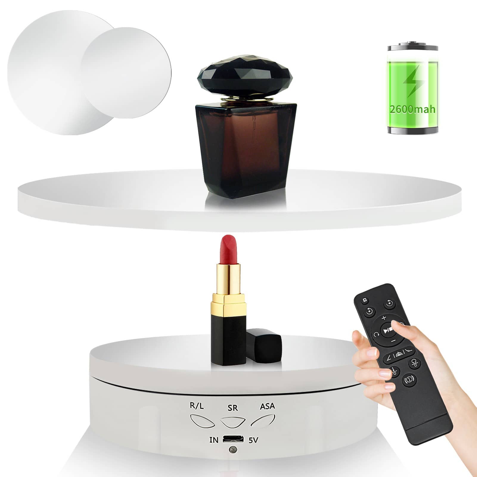 2 in 1 Remote Motorized Rotating Display Stand with Mirror Sticker