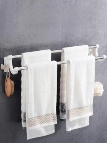 2pcs Blue Stainless Steel Double Rod Towel Rack With Suction Cup Hooks For Bathroom - Blue - View 1