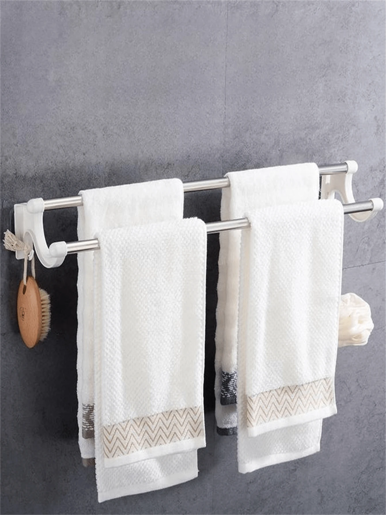 2pcs Blue Stainless Steel Double Rod Towel Rack With Suction Cup Hooks For Bathroom - Blue - View 1