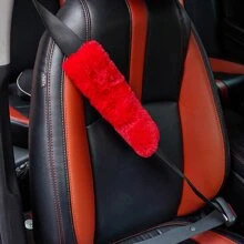 1入組彩色長款長毛絨汽車座椅皮帶墊肩至防止領 - 紅色 - 查看 1