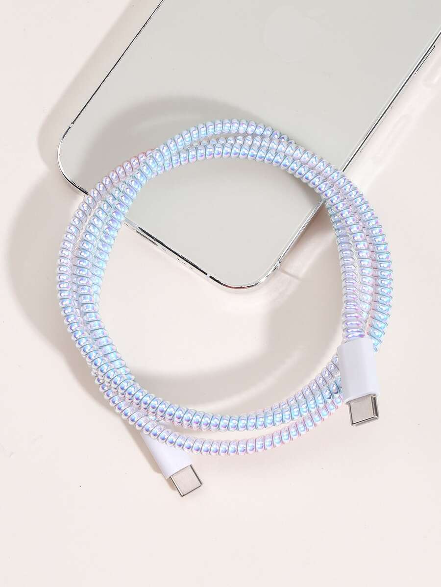 1.5米渐变蓝/粉激光打印数据线，带绕线保护和电镀连接器，线缆保护器，充电器保护器 - 彩色 - 查看 1