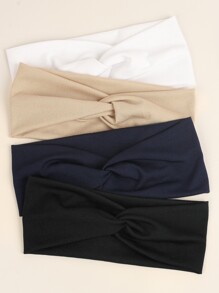 4 件纯色交叉弹性发带休闲、健身头带头巾头带吸汗带 - 彩色 - 查看 2