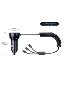 GMAIPOP 充電器，車載充電器，數字顯示，2個充電USB端口，Micro USB，Type-C USB Lightning 三合一連接線端口，支援快速充電，手機快速充電，溫度穩定 - 黑色 - 查看 6