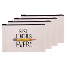 4pcs/set Best Teacher Ever Printed Linen Cosmetic Bag, Storage Bag, Pencil Case, Holiday Gift For Teachers - Apricot - View 1