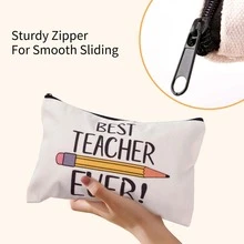 4pcs/set Best Teacher Ever Printed Linen Cosmetic Bag, Storage Bag, Pencil Case, Holiday Gift For Teachers - Apricot - View 5