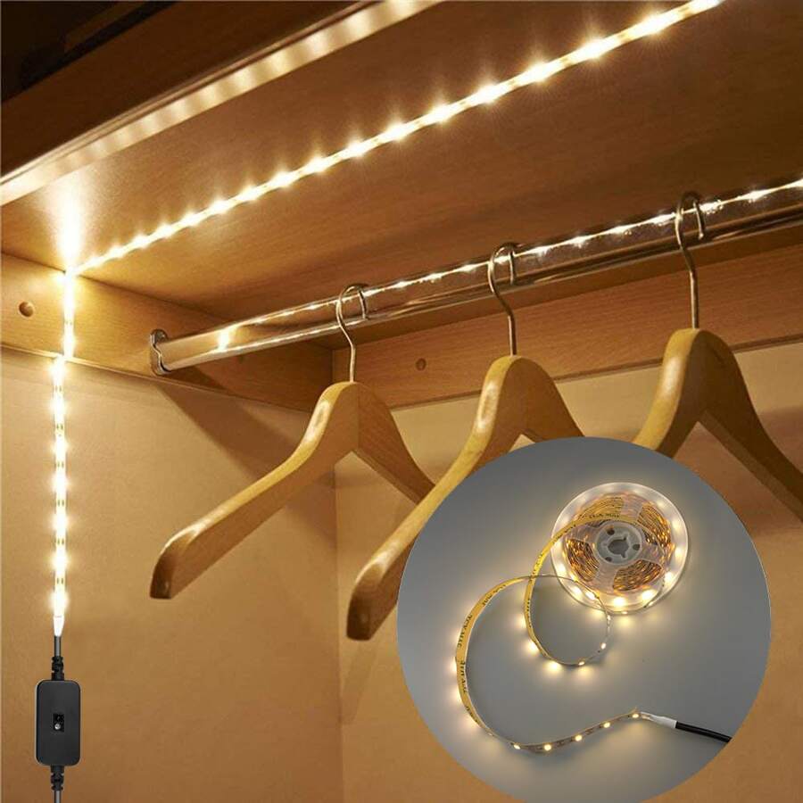 直流 5v USB 供電 30 Led 燈帶運動感應器和手波控制，暖白光適合電視/廚房/櫥櫃裝飾 - 黑色 - 查看 1