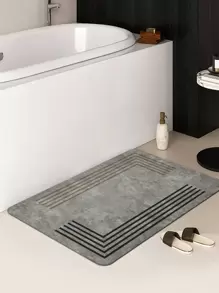 1 pièce Motif Géométrique Tapis De Plancher , Simple Moderne Style En Polyester Fibre & Terre rectangle Design Multifonctionnel Absorption De L'Eau Tapis Antidérapant Adapté Pour Salle De Bain , Entrée , Salon , Cuisine , Toilette , Couloir , Table De Toilette , Chevet , Imprimé Tapis De Plancher
