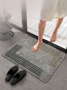 1 pièce Motif Géométrique Tapis De Plancher , Simple Moderne Style En Polyester Fibre & Terre rectangle Design Multifonctionnel Absorption De L'Eau Tapis Antidérapant Adapté Pour Salle De Bain , Entrée , Salon , Cuisine , Toilette , Couloir , Table De Toilette , Chevet , Imprimé Tapis De Plancher