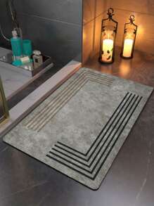 1 pièce Motif Géométrique Tapis De Plancher , Simple Moderne Style En Polyester Fibre & Terre rectangle Design Multifonctionnel Absorption De L'Eau Tapis Antidérapant Adapté Pour Salle De Bain , Entrée , Salon , Cuisine , Toilette , Couloir , Table De Toilette , Chevet , Imprimé Tapis De Plancher