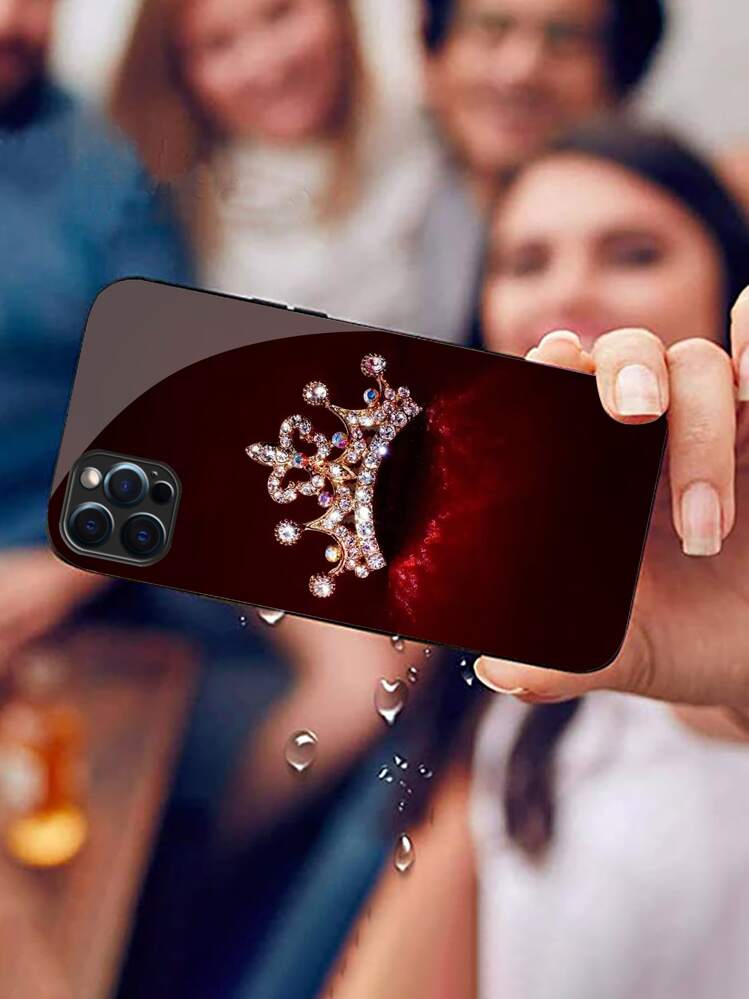 Iphone 16 Crown Pattern Painted HD Glass Phone Case Compatible With IPhone/SAMSUNG//Redmi/OPPO/OnePlus/Infinix - Multicolor - View 5