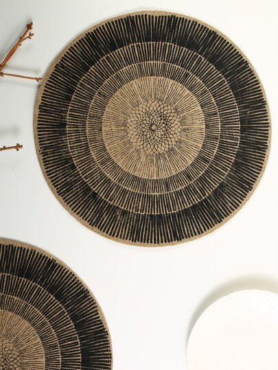 Round Yellow Striped Linen Placemat, 1pc - 6pcs