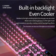 龐克風格 USB 有線遊戲鍵盤帶 LED 背光遊戲辦公室電競（非機械） - 紫色和白色 - 查看 5