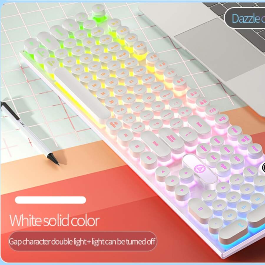 Punk Style USB Wired Gaming Keyboard With Led Lights For Game Office E-sports(non-mechanical Keyboard) - White - View 1