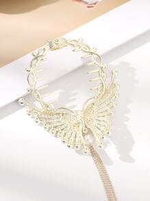 1入珍珠蝴蝶鑲鑽流蘇串珠夾，優雅髮夾 - 金色 - 查看 5