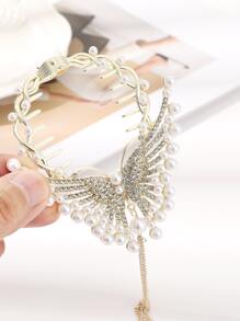 1入珍珠蝴蝶鑲鑽流蘇串珠夾，優雅髮夾 - 金色 - 查看 4