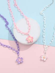 3件套女孩树脂樱花项链，日常装饰 - 彩色 - 查看 4