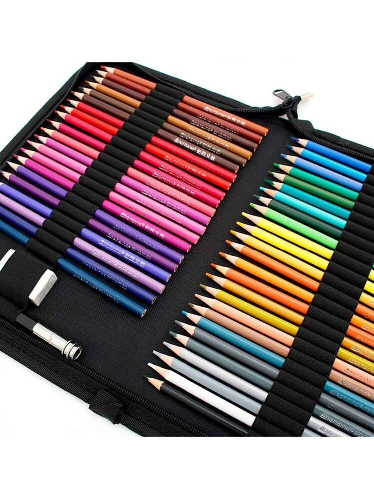 1pc Canvas 48 Holes Pencil Wrap Case, Foldable And Zippered, Pencil Pouch For Colored Pencils (Pencils Not Included),Pencil Case,Pencil Pouch,School Bag