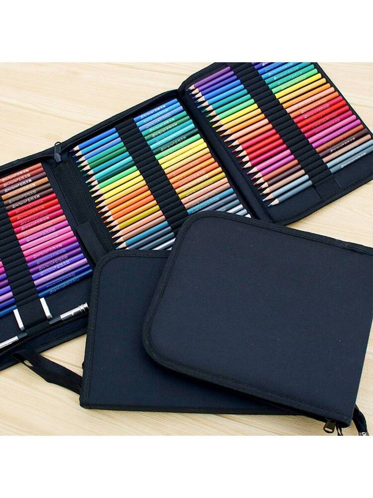 1pc Canvas 48 Holes Pencil Wrap Case, Foldable And Zippered, Pencil Pouch For Colored Pencils (Pencils Not Included),Pencil Case,Pencil Pouch,School Bag