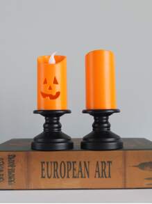 1pc Halloween Decorative Candlestick Pumpkin Shaped Led Candle Light Creative Ornament Night Lamp Oil Lamp