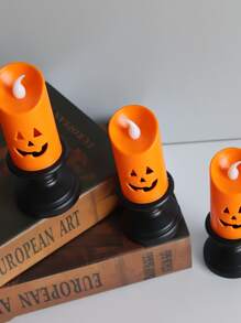 1pc Halloween Decorative Candlestick Pumpkin Shaped Led Candle Light Creative Ornament Night Lamp Oil Lamp