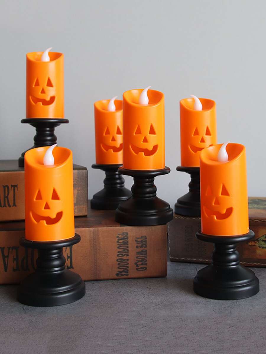1pc Halloween Decorative Candlestick Pumpkin Shaped Led Candle Light Creative Ornament Night Lamp Oil Lamp