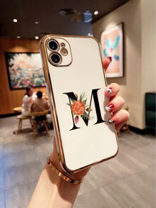 1pc Minimalist Letter Pattern Laser Carved Electroplated Phone Case Compatible With Apple IPhone - Multicolor - View 2