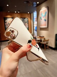 1pc Minimalist Letter Pattern Laser Carved Electroplated Phone Case Compatible With Apple IPhone - Multicolor - View 3
