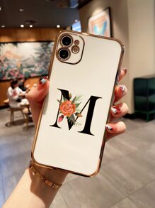 1pc Minimalist Letter Pattern Laser Carved Electroplated Phone Case Compatible With Apple IPhone - Multicolor - View 1