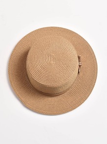 波西米亞風格1片女性夏季戶外旅行太陽帽，帽子帶R字母和Pu腰帶裝飾 - 卡其色 - 查看 3