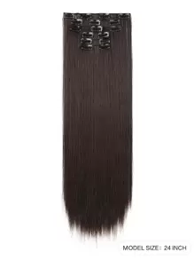 萬聖節 6 夾款式 16 夾合成 24 吋加長直髮接髮，女款天然黑棕色髮片 - 棕色 - 查看 3