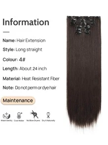 萬聖節 6 夾款式 16 夾合成 24 吋加長直髮接髮，女款天然黑棕色髮片 - 棕色 - 查看 5