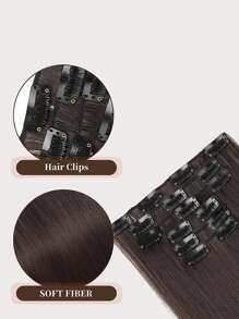 萬聖節 6 夾款式 16 夾合成 24 吋加長直髮接髮，女款天然黑棕色髮片 - 棕色 - 查看 4
