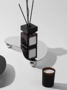 1pc Ins-Style Tortoiseshell & Leopard Print Metal Tray, Wooden Balls, Transparent Asymmetrical Geometric Aromatherapy Fragrance Stand, Luxury Home Decor Accessory, Acrylic Black Mirror Moon Tray