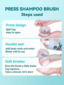 Silicone Head Body Massager Push-Type Silicone 1 Piece Massage Shampoo Brush Pet Bath Brush With Liquid Addition, Dog Massage Brush Cat Bath Brush, Body Shower Brush Bath Spa Weight Loss Massage Brush Hair Brush Comb - Pink - View 9