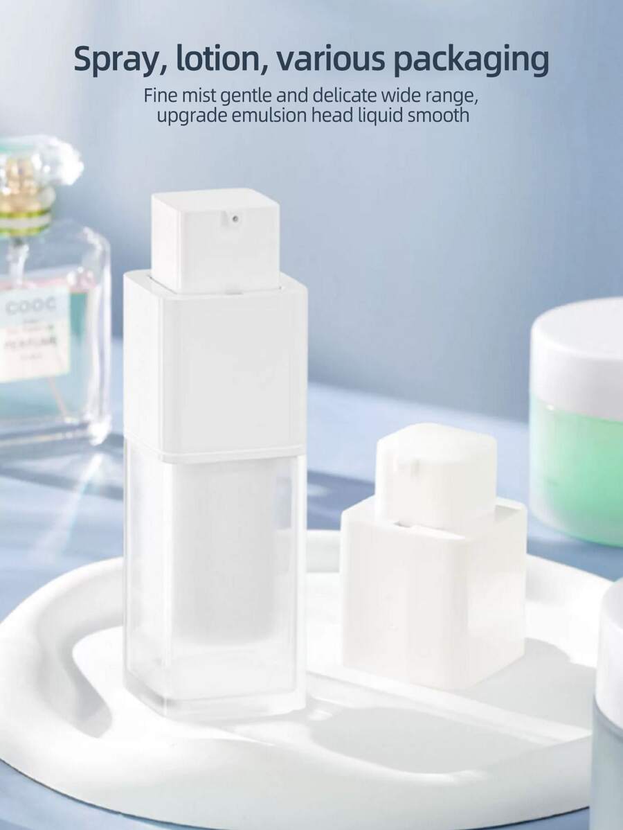 1pc Travel Size Vacuum Press Bottle, Cosmetics Facial Spray Atomizer, Portable Square Empty Bottle - White - View 1