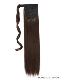 Clip in Ponytail Extension Wrap Around Straight Ponytail Natural Soft Synthetic Hairpiece for Women - Mocha Brown - View 3