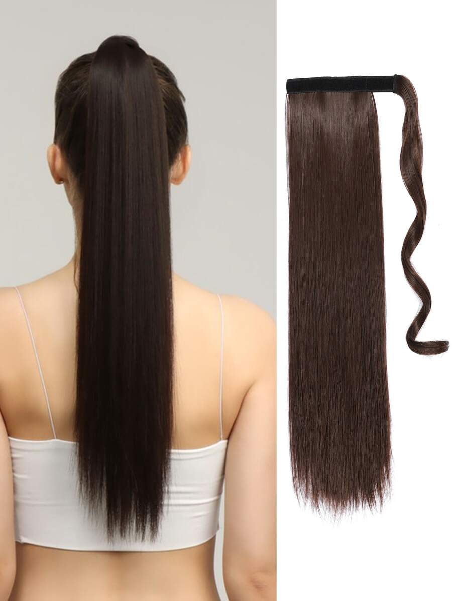 Clip in Ponytail Extension Wrap Around Straight Ponytail Natural Soft Synthetic Hairpiece for Women - Mocha Brown - View 1