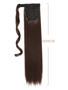Clip in Ponytail Extension Wrap Around Straight Ponytail Natural Soft Synthetic Hairpiece for Women - Mocha Brown - View 4