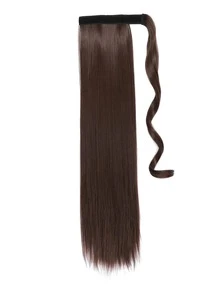 Clip in Ponytail Extension Wrap Around Straight Ponytail Natural Soft Synthetic Hairpiece for Women - Mocha Brown - View 2