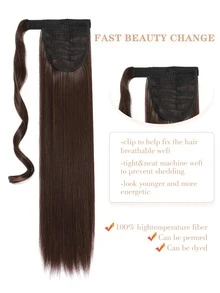 Clip in Ponytail Extension Wrap Around Straight Ponytail Natural Soft Synthetic Hairpiece for Women - Mocha Brown - View 5