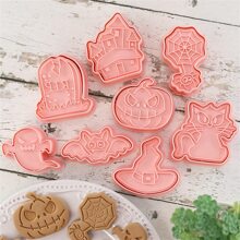 8pcs/Set Cartoon Biscuit Molds, Pumpkin & Ghost Shaped Baking Tools For Homemade Icing Cookies - Pink - View 5