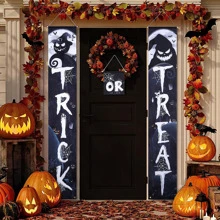 2入組/套萬聖節搗蛋門廊標誌萬聖節前聖誕節裝飾萬聖節門廊橫幅歡迎標誌萬聖節門花園前門家居戶外庭院派對裝飾用品 - 黑與白 - 查看 1