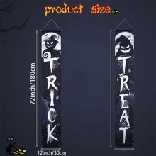 2入組/套萬聖節搗蛋門廊標誌萬聖節前聖誕節裝飾萬聖節門廊橫幅歡迎標誌萬聖節門花園前門家居戶外庭院派對裝飾用品 - 黑與白 - 查看 2