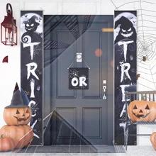2入組/套萬聖節搗蛋門廊標誌萬聖節前聖誕節裝飾萬聖節門廊橫幅歡迎標誌萬聖節門花園前門家居戶外庭院派對裝飾用品 - 黑與白 - 查看 5